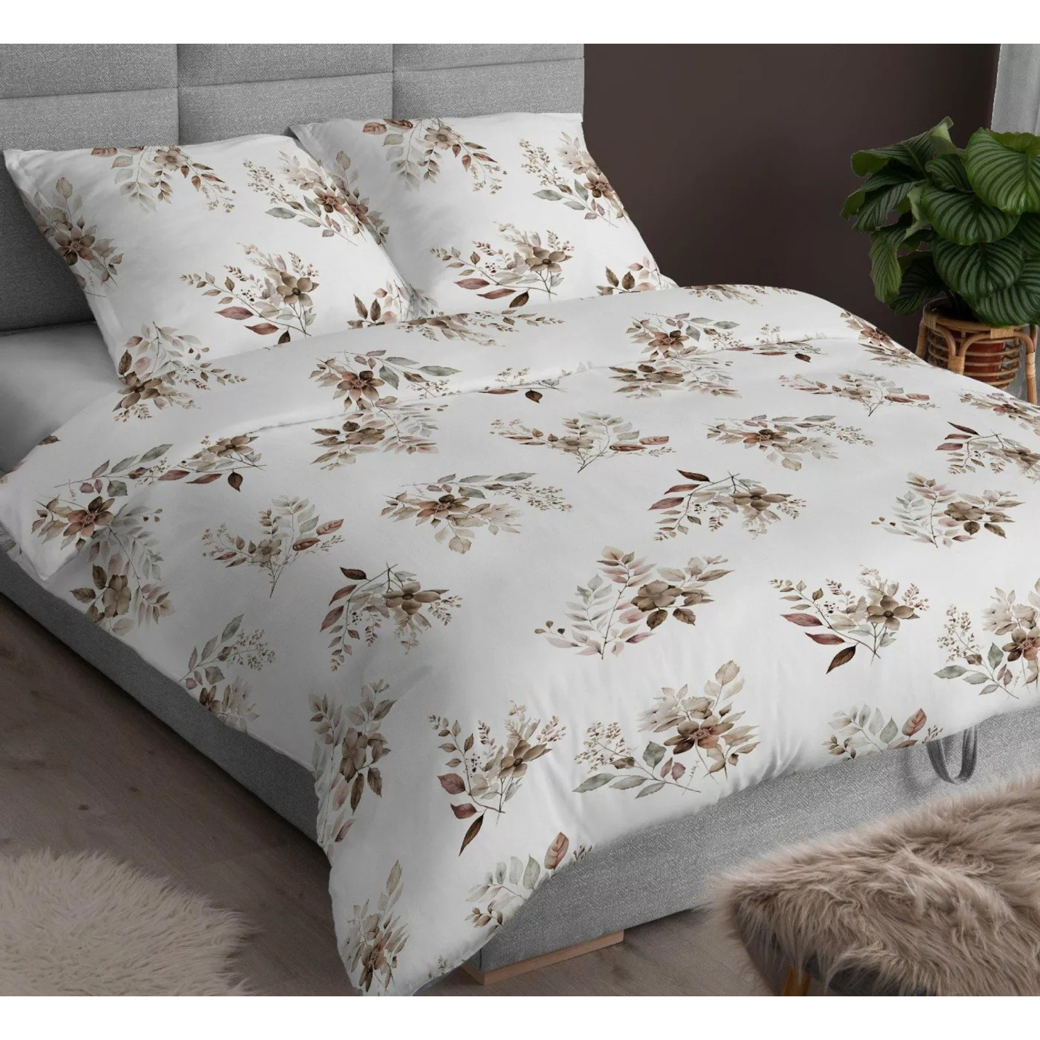 Bavlněné povlečení béžové květy 4889 C 140x200 cm KARO