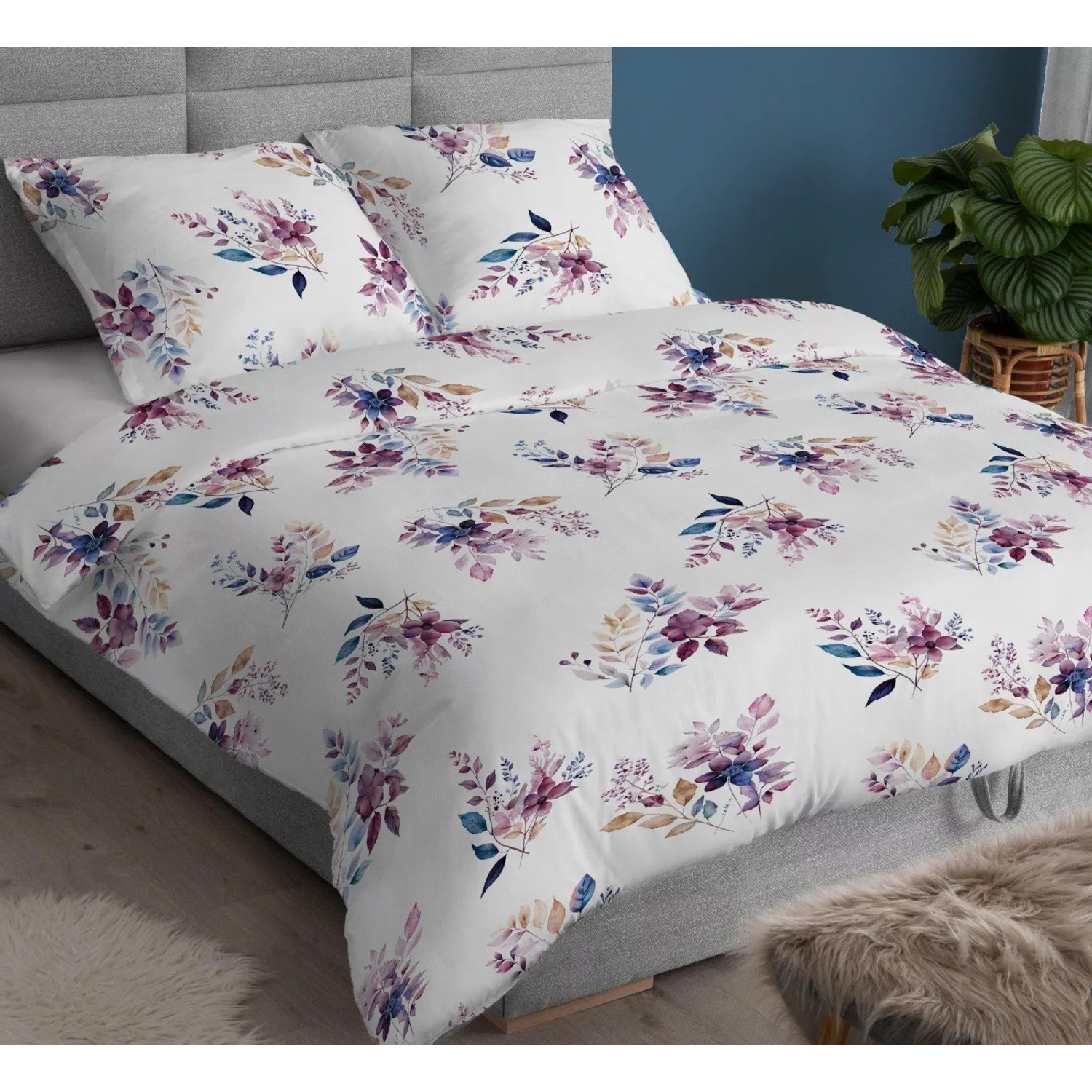 Bavlněné povlečení fialové květy 4889 A 140x200 cm KARO