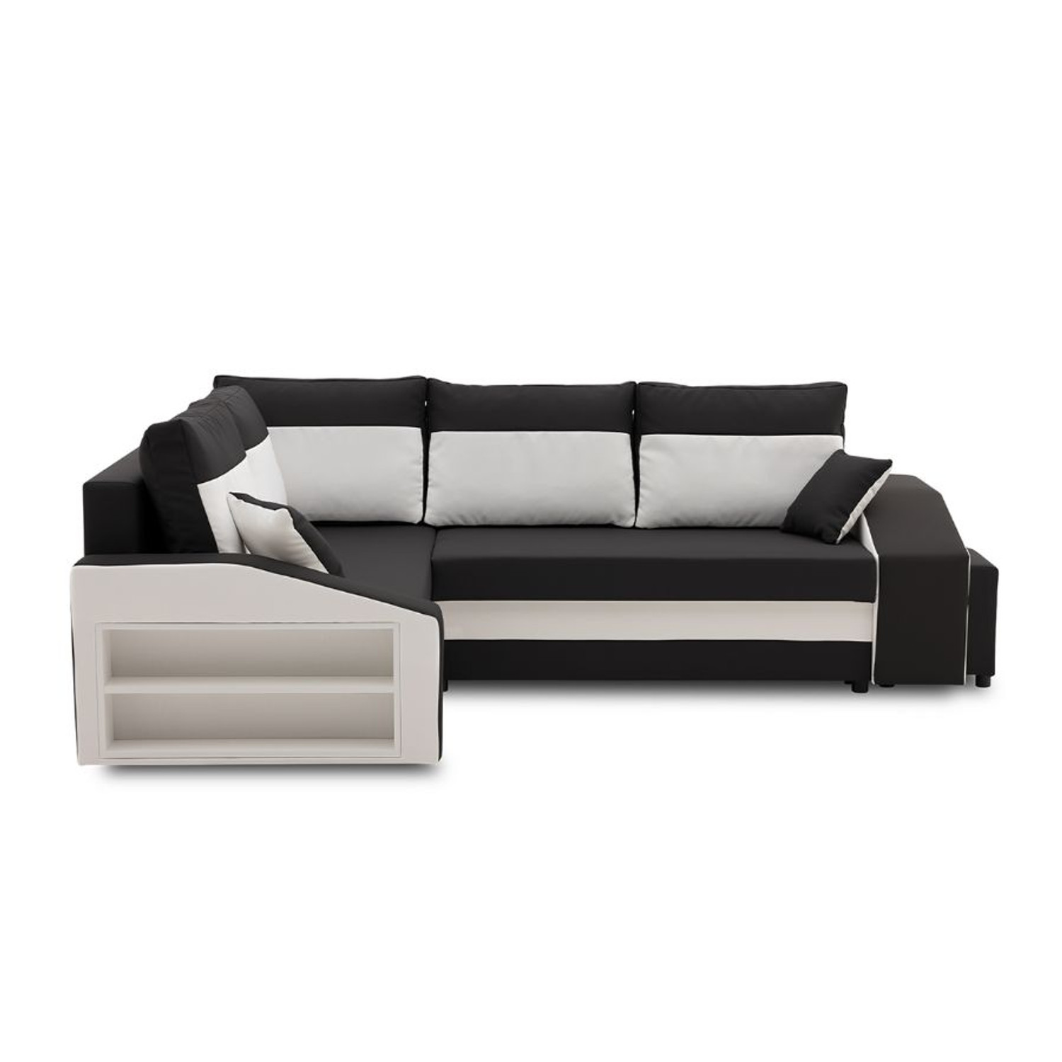 Rozkládací rohová sedací souprava s taburety a poličkou GRANDE micro Levá Černá/bílá Signal-nabytek