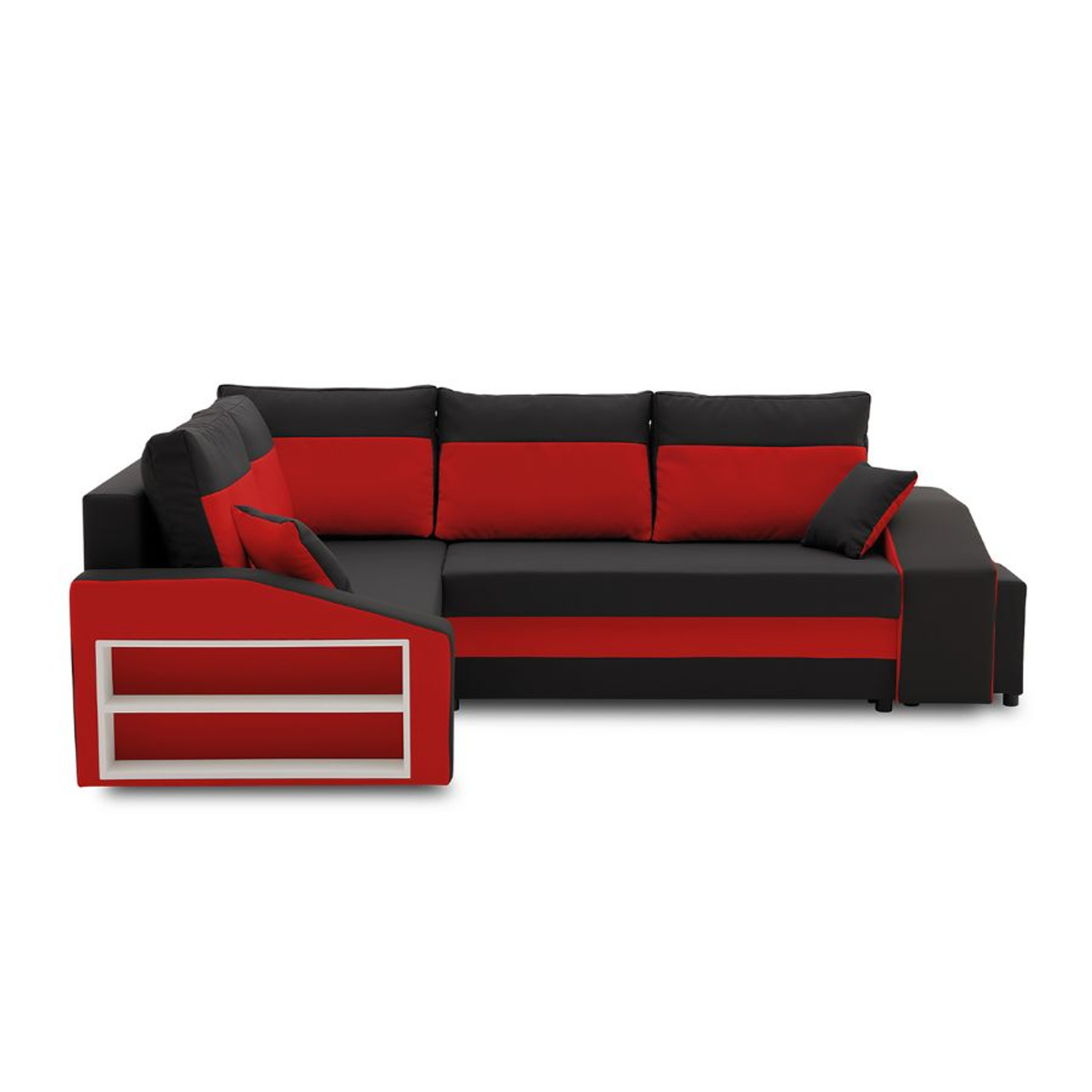 Rozkládací rohová sedací souprava s taburety a poličkou GRANDE micro Levá Černá/červená Signal-nabytek
