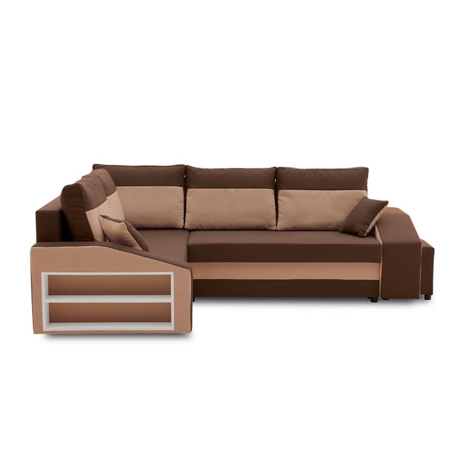 Rozkládací rohová sedací souprava s taburety a poličkou GRANDE micro Levá Hnědá Signal-nabytek