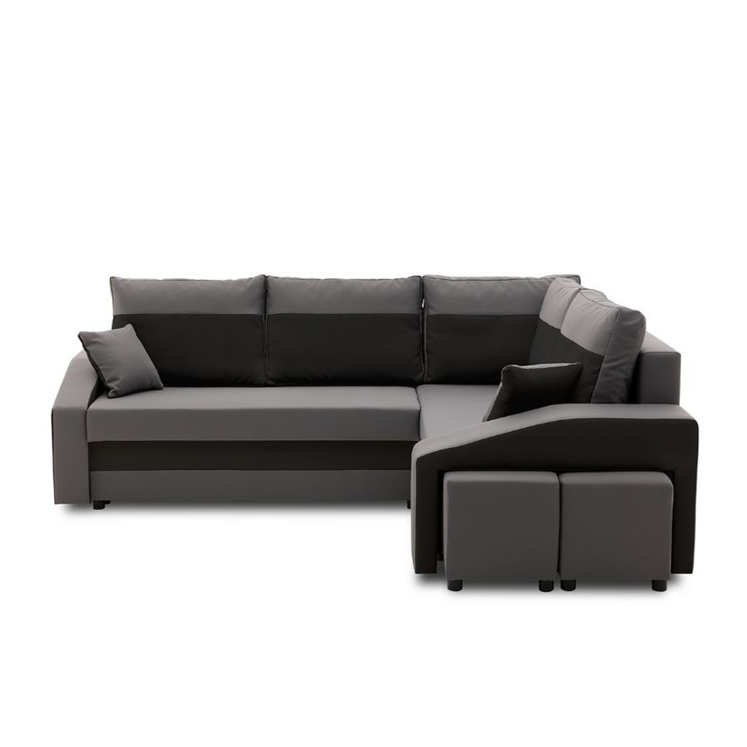 Rozkládací rohová sedací souprava s taburety a poličkou GRANDE micro Pravá Šedá/černá Signal-nabytek