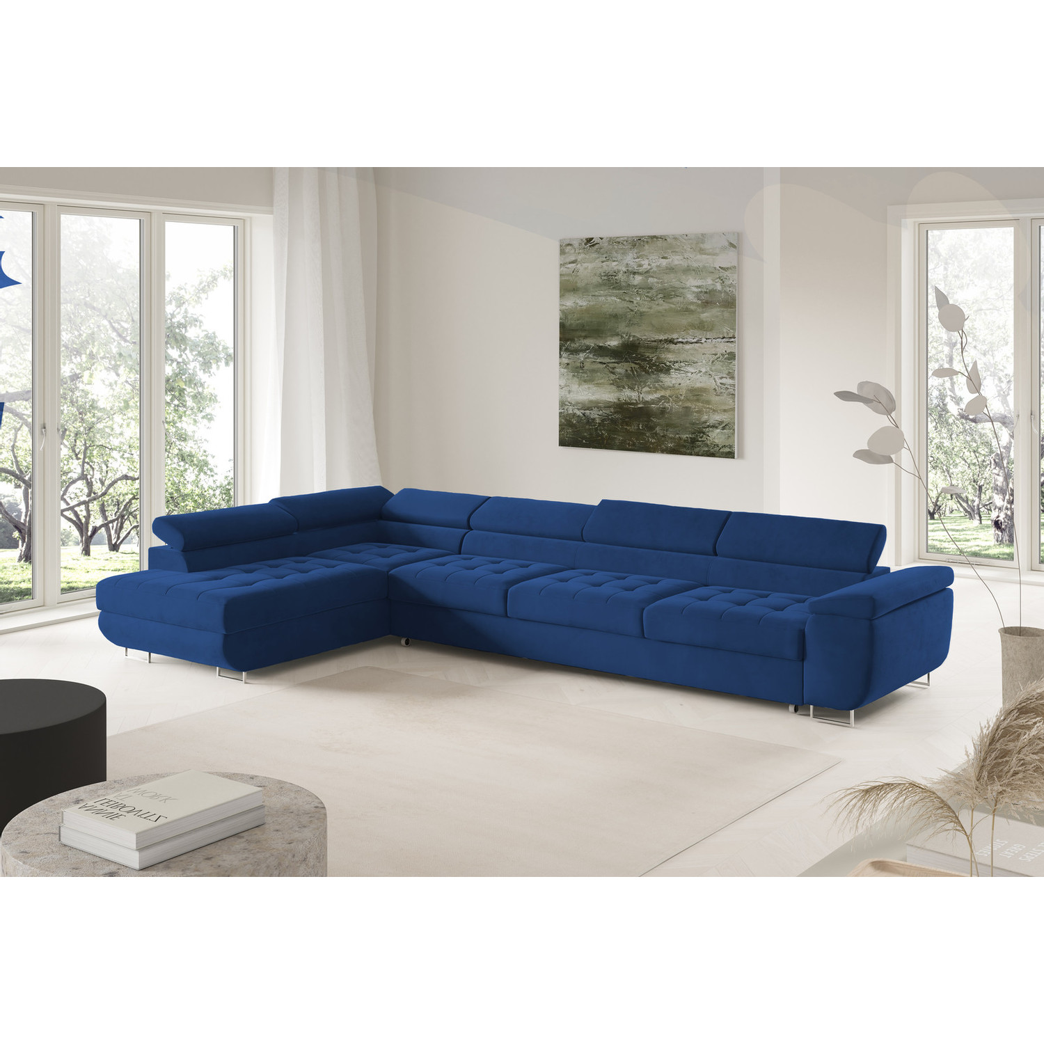 Rohová rozkládací sedací souprava BENJAMIN 155 XL Levá Modrá I SG nabytek