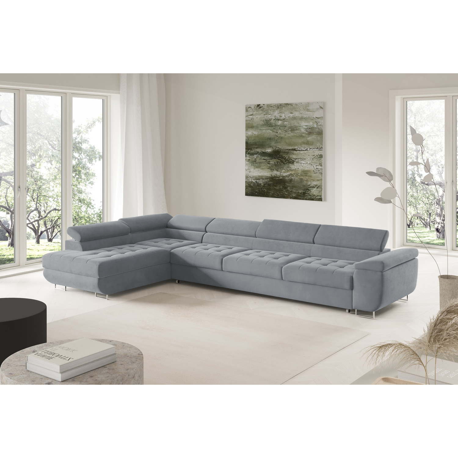 Rohová rozkládací sedací souprava BENJAMIN 155 XL Levá Šedá SG nabytek