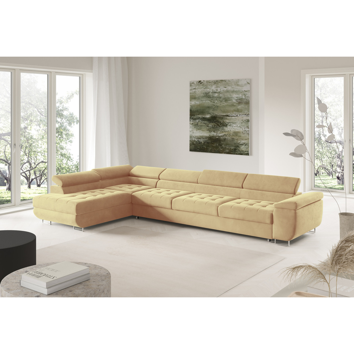 Rohová rozkládací sedací souprava BENJAMIN 155 XL Levá Žlutá SG nabytek