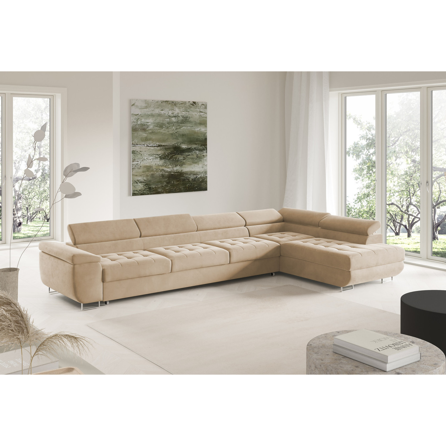 Rohová rozkládací sedací souprava BENJAMIN 155 XL Pravá Béžová SG nabytek