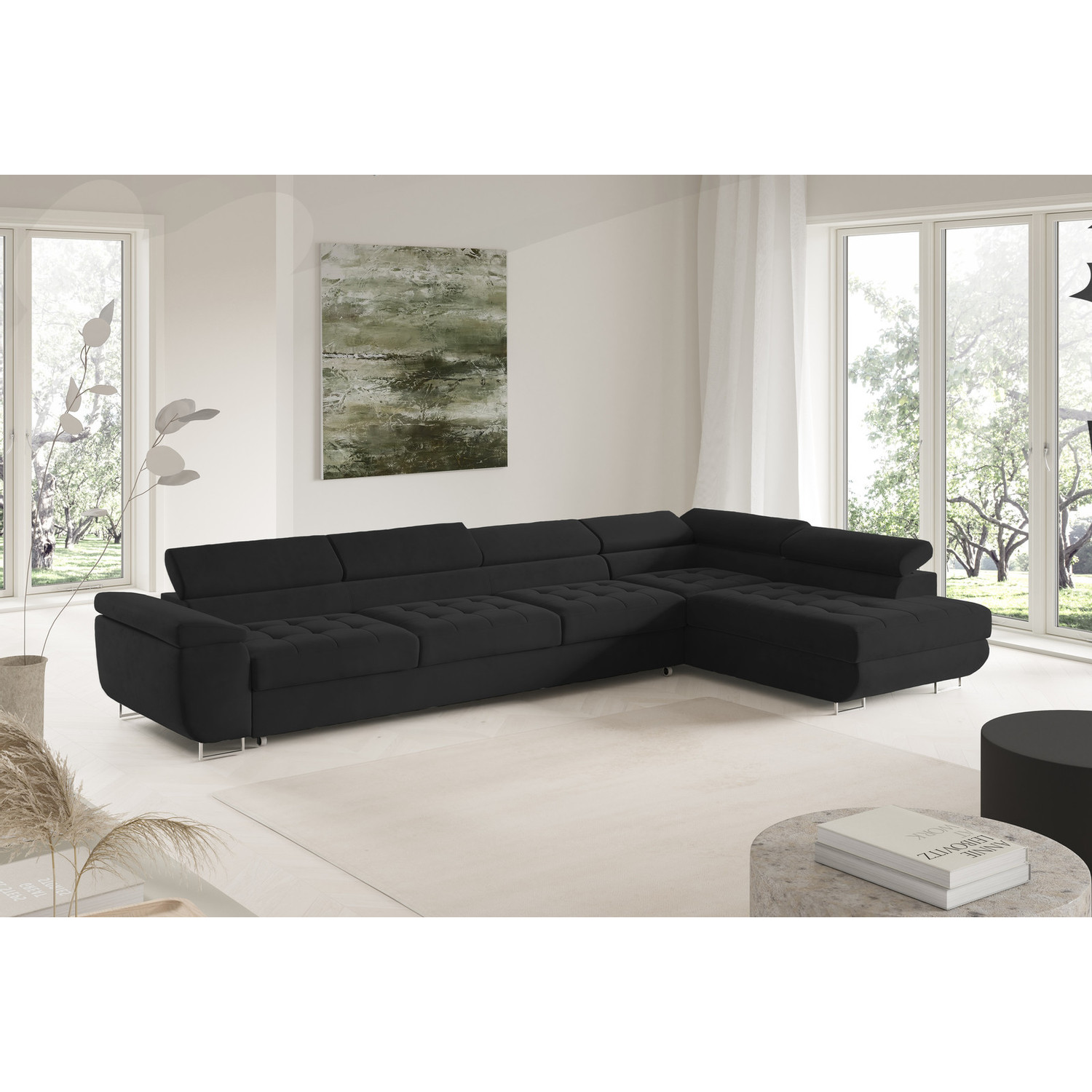 Rohová rozkládací sedací souprava BENJAMIN 155 XL Pravá Černá SG nabytek