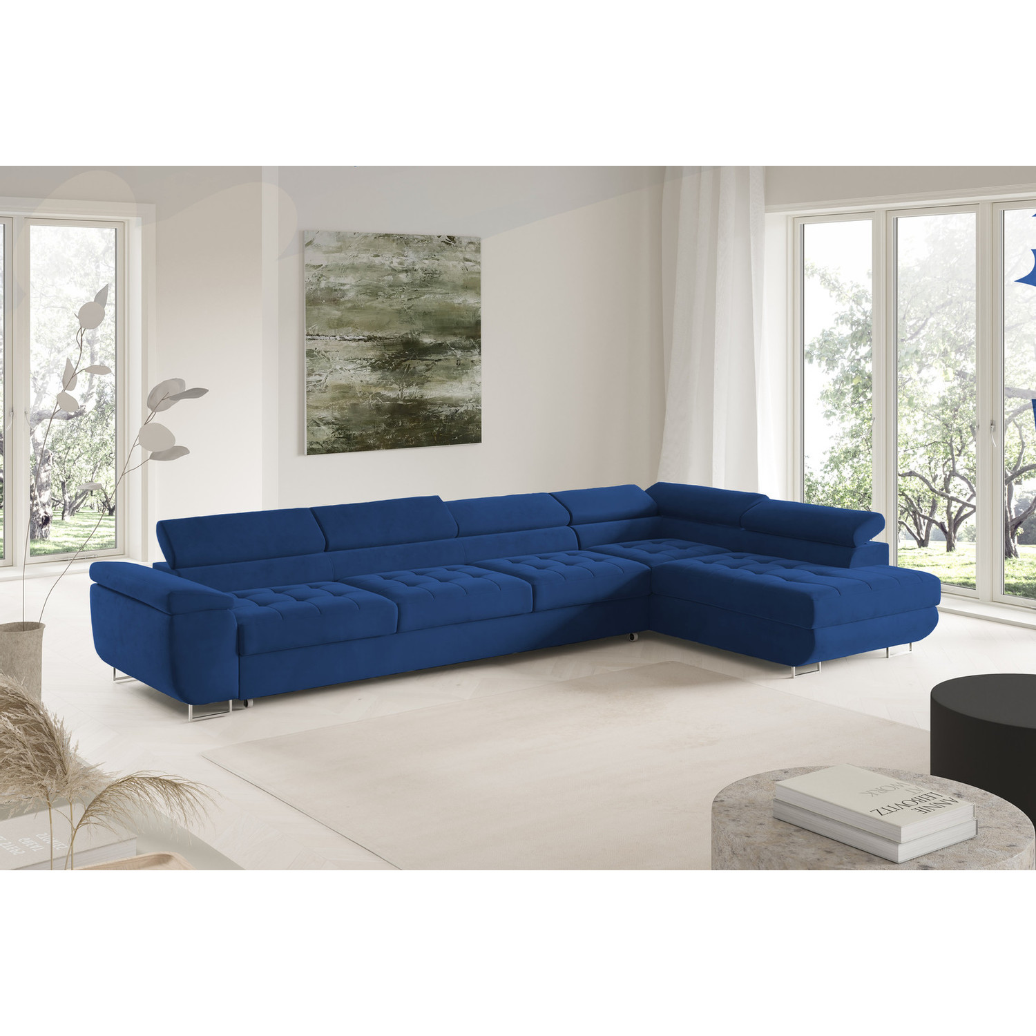 Rohová rozkládací sedací souprava BENJAMIN 155 XL Pravá Modrá I SG nabytek