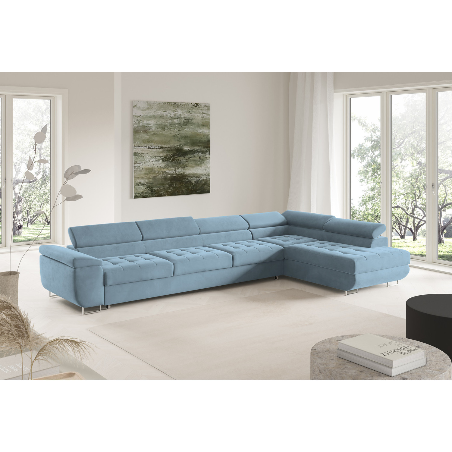 Rohová rozkládací sedací souprava BENJAMIN 155 XL Pravá Modrá II SG nabytek