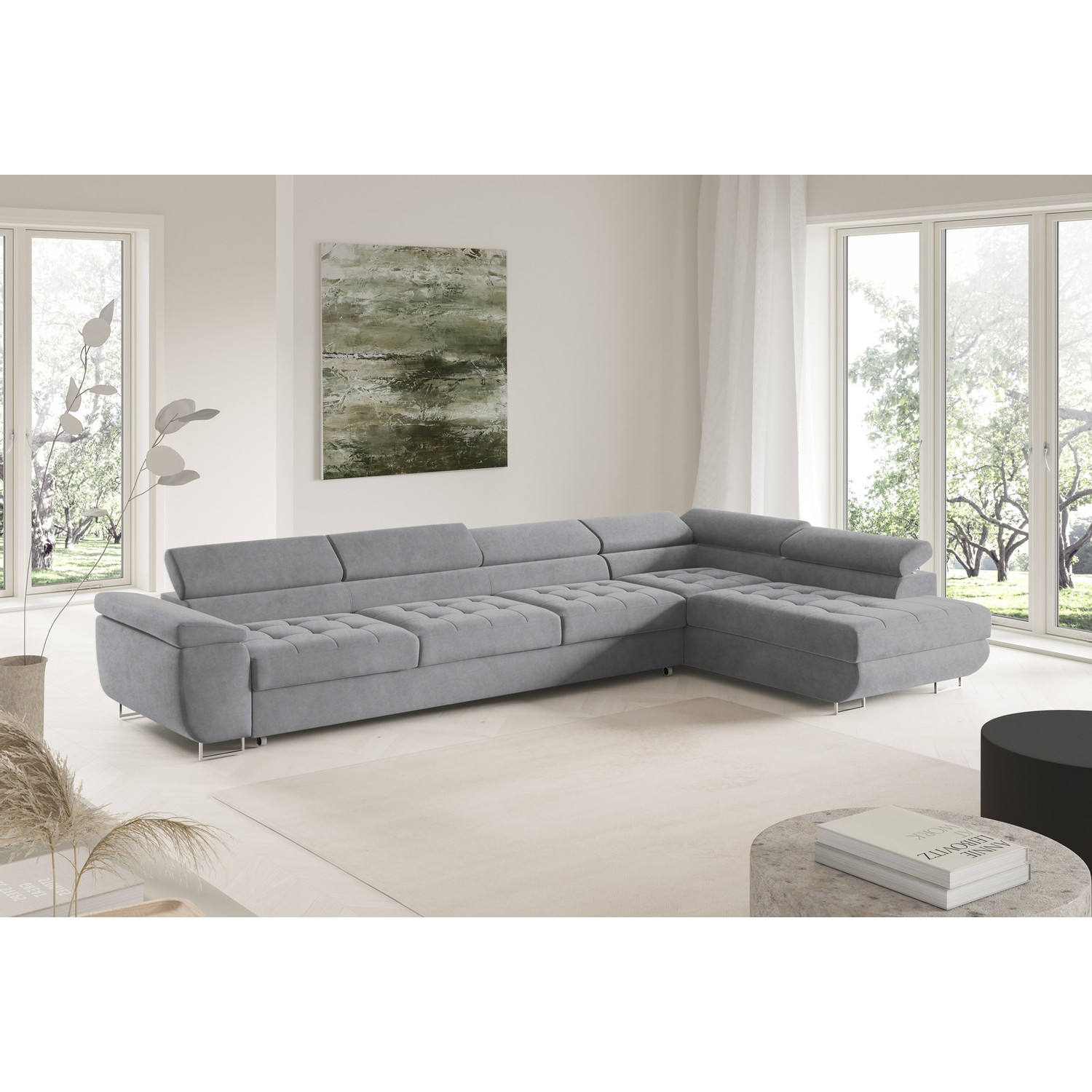 Rohová rozkládací sedací souprava BENJAMIN 155 XL Pravá Šedá IV SG nabytek