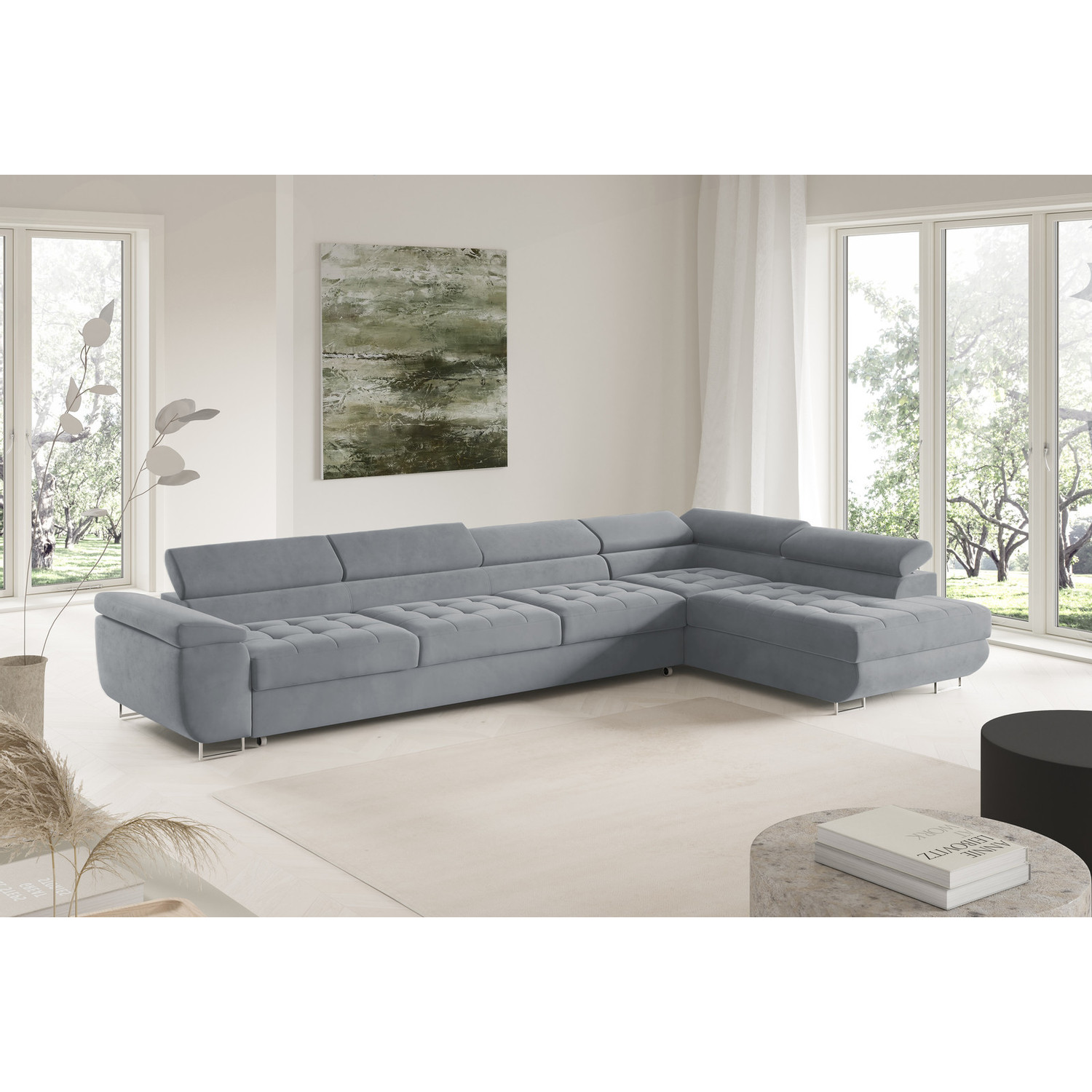 Rohová rozkládací sedací souprava BENJAMIN 155 XL Pravá Šedá SG nabytek