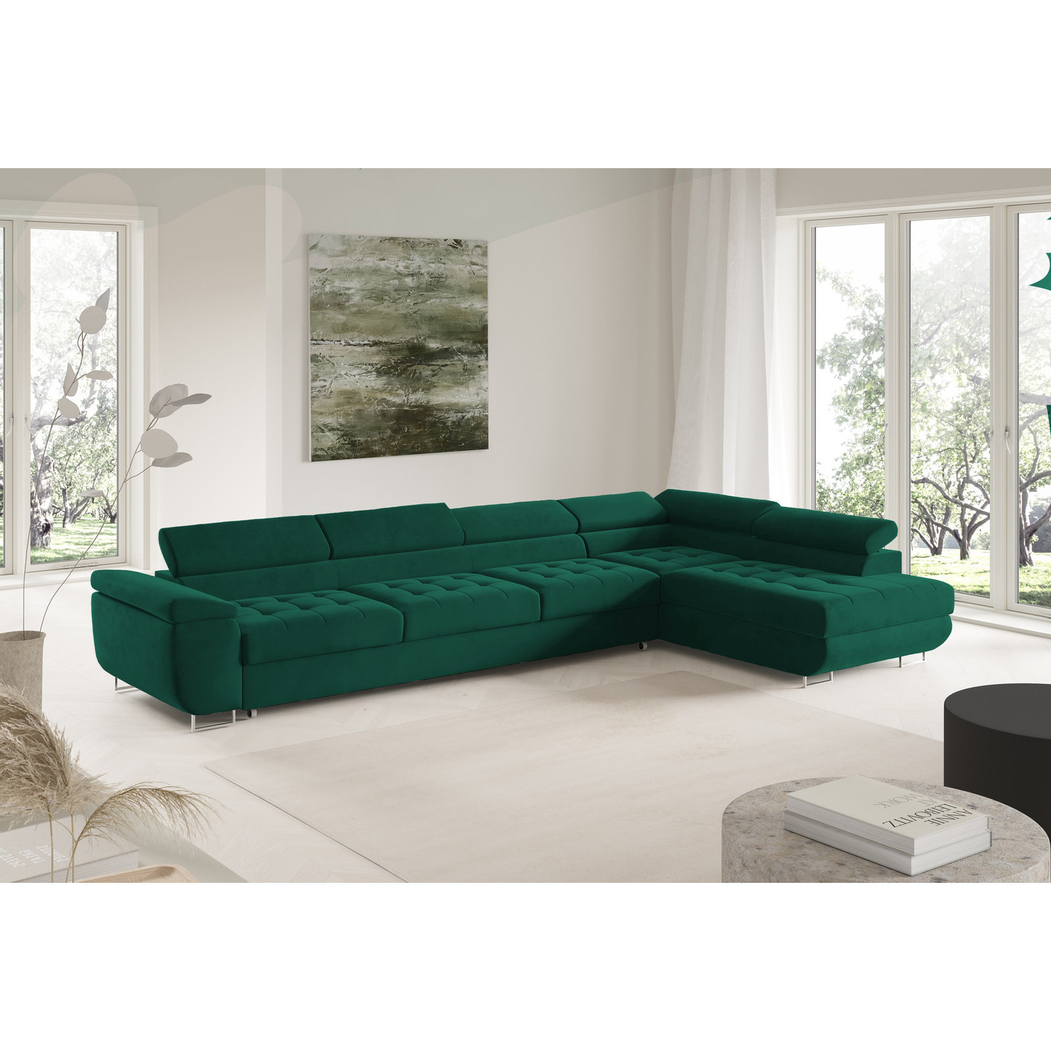 Rohová rozkládací sedací souprava BENJAMIN 155 XL Pravá Zelená SG nabytek