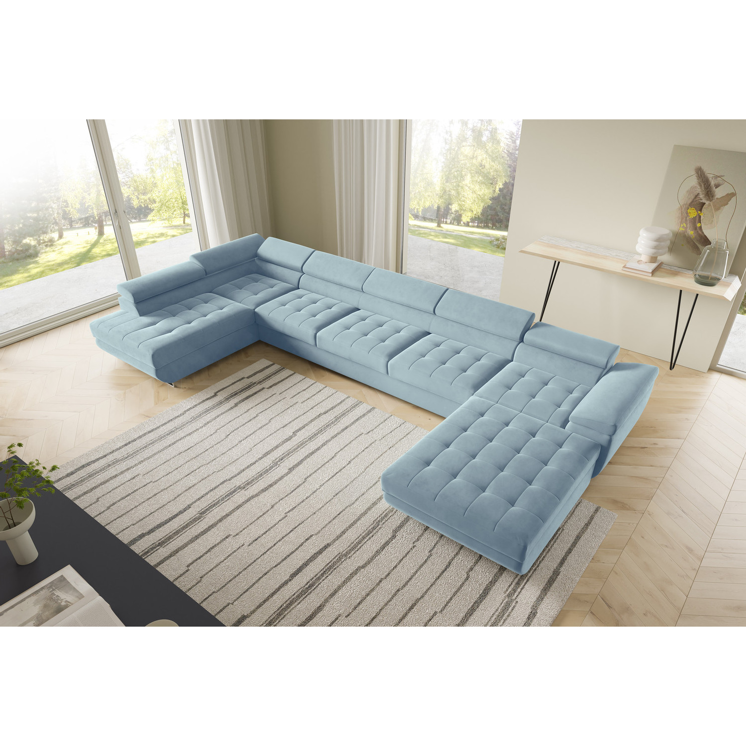 Rohová rozkládací sedací souprava BENJAMIN 275 U XL Levá Modrá III SG nabytek