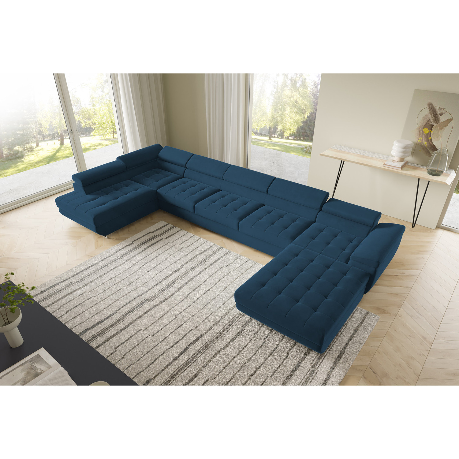 Rohová rozkládací sedací souprava BENJAMIN 275 U XL Levá Modrá SG nabytek