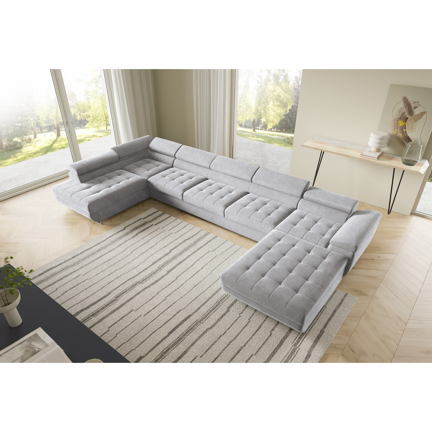 Rohová rozkládací sedací souprava BENJAMIN 275 U XL Levá Šedá II SG nabytek