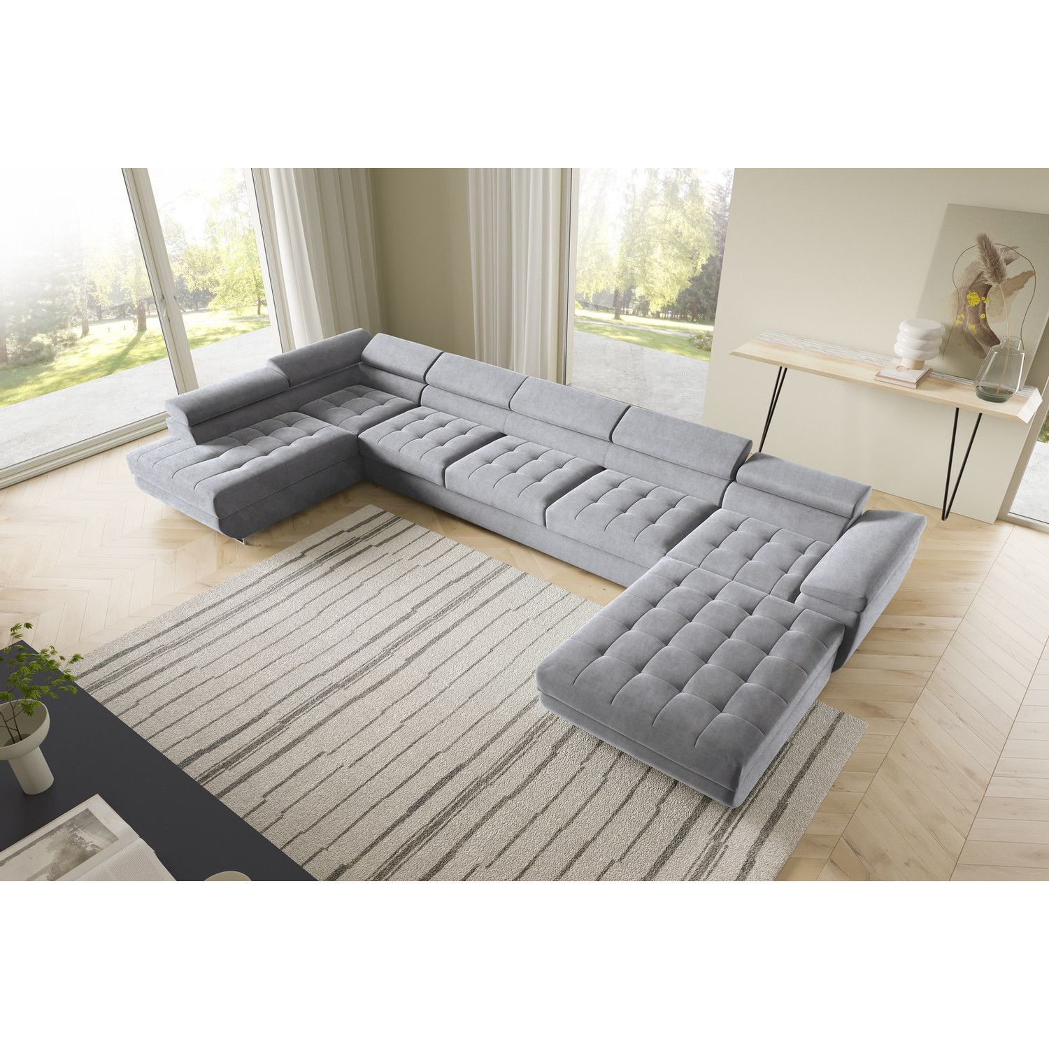 Rohová rozkládací sedací souprava BENJAMIN 275 U XL Levá Šedá IV SG nabytek