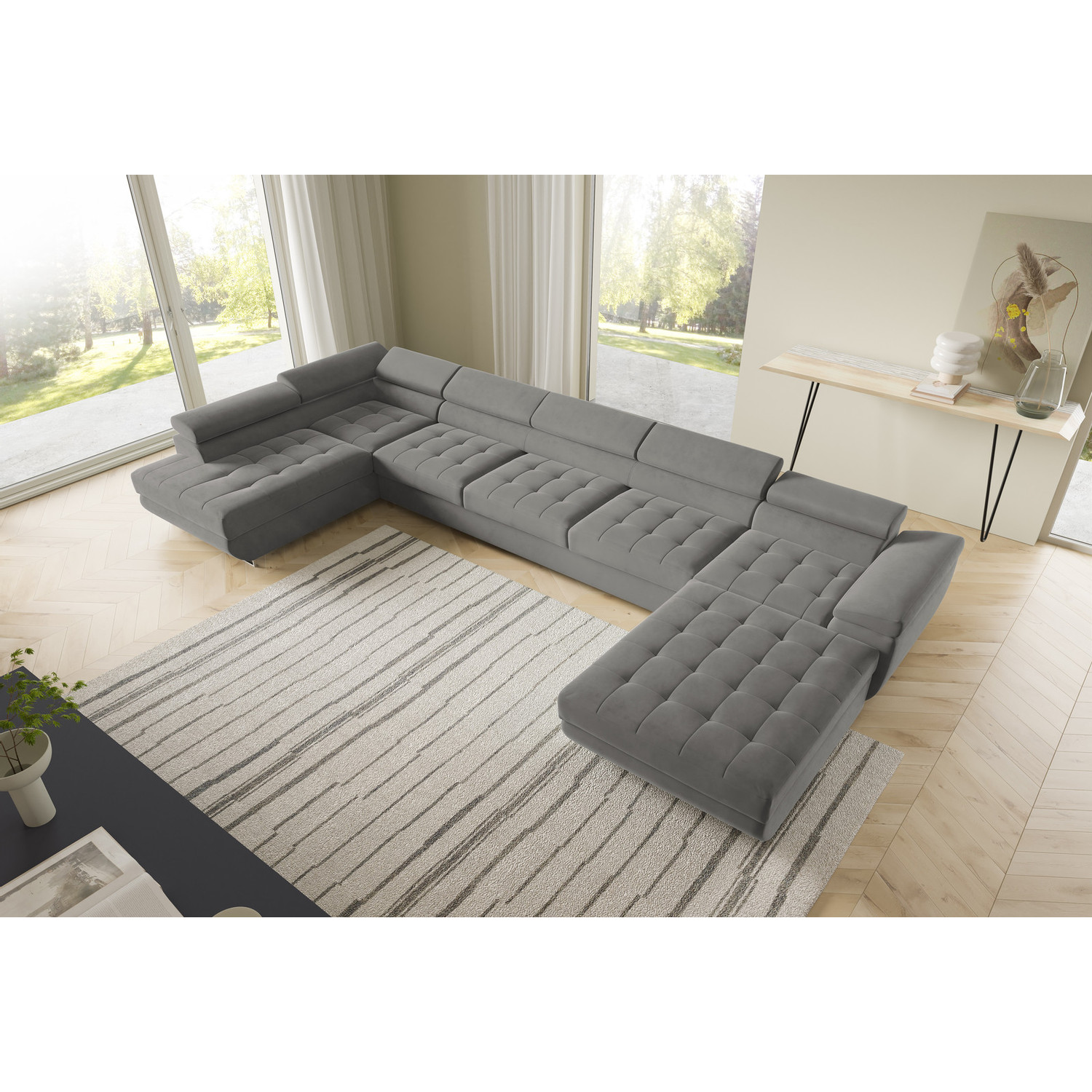 Rohová rozkládací sedací souprava BENJAMIN 275 U XL Levá Šedá V SG nabytek