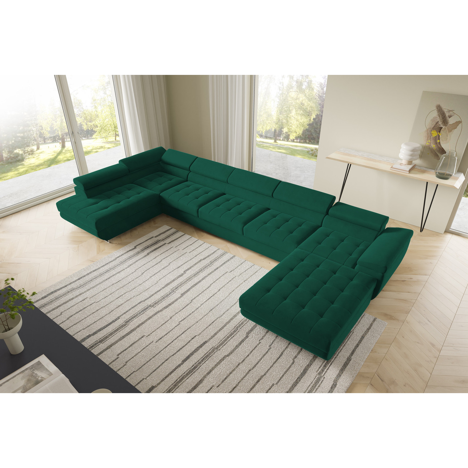 Rohová rozkládací sedací souprava BENJAMIN 275 U XL Levá Zelená SG nabytek