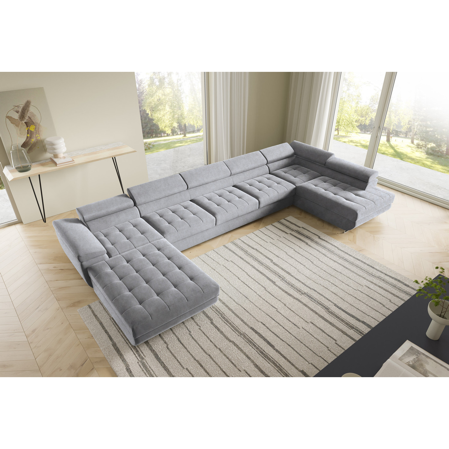 Rohová rozkládací sedací souprava BENJAMIN 275 U XL Pravá Šedá III SG nabytek