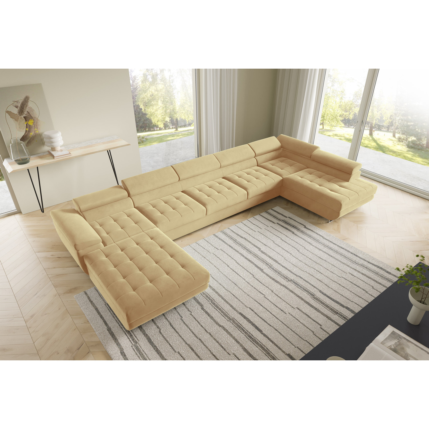 Rohová rozkládací sedací souprava BENJAMIN 275 U XL Pravá Žlutá SG nabytek