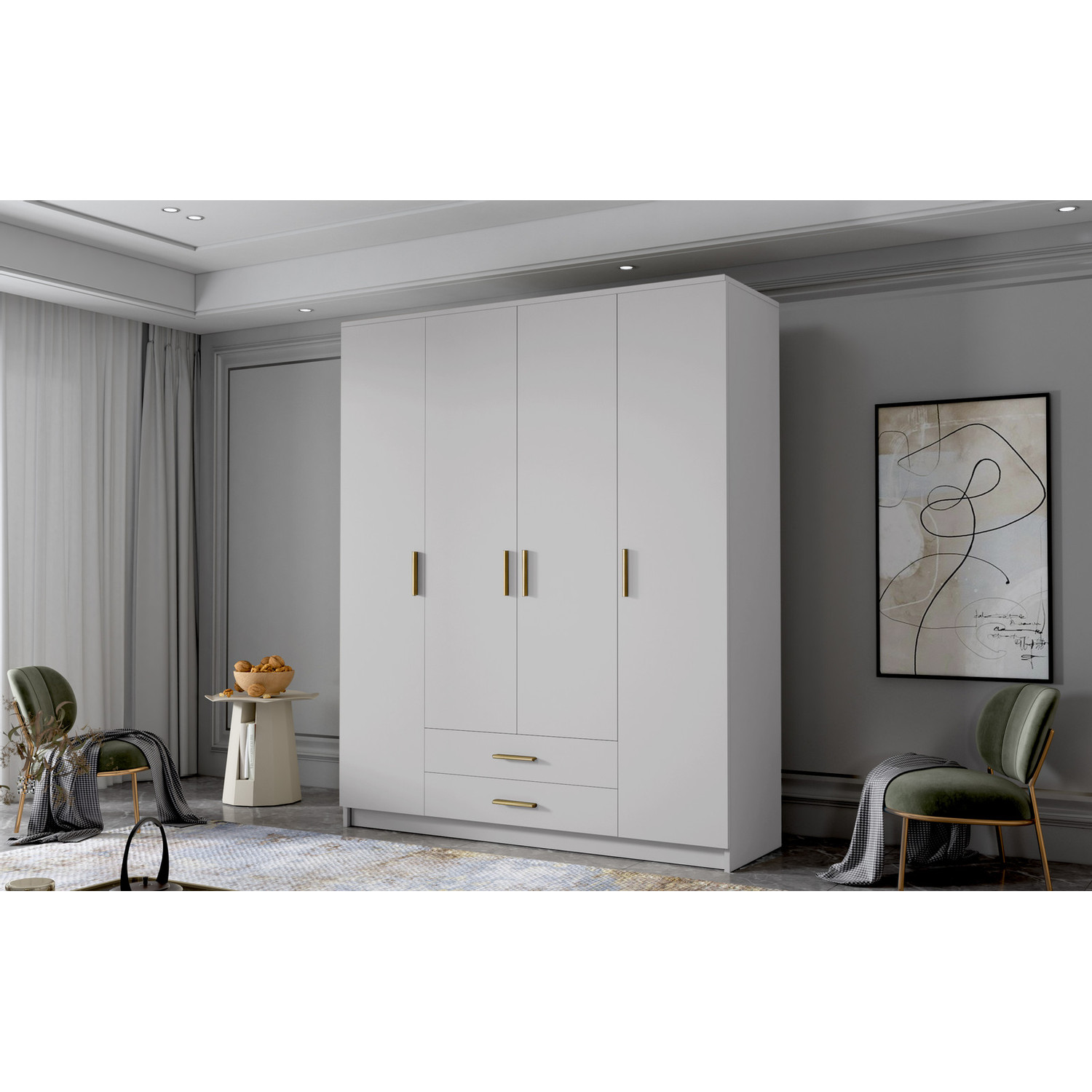 Šatní skříň ADA I 160 cm - bílá/zlaté úchytky ankon