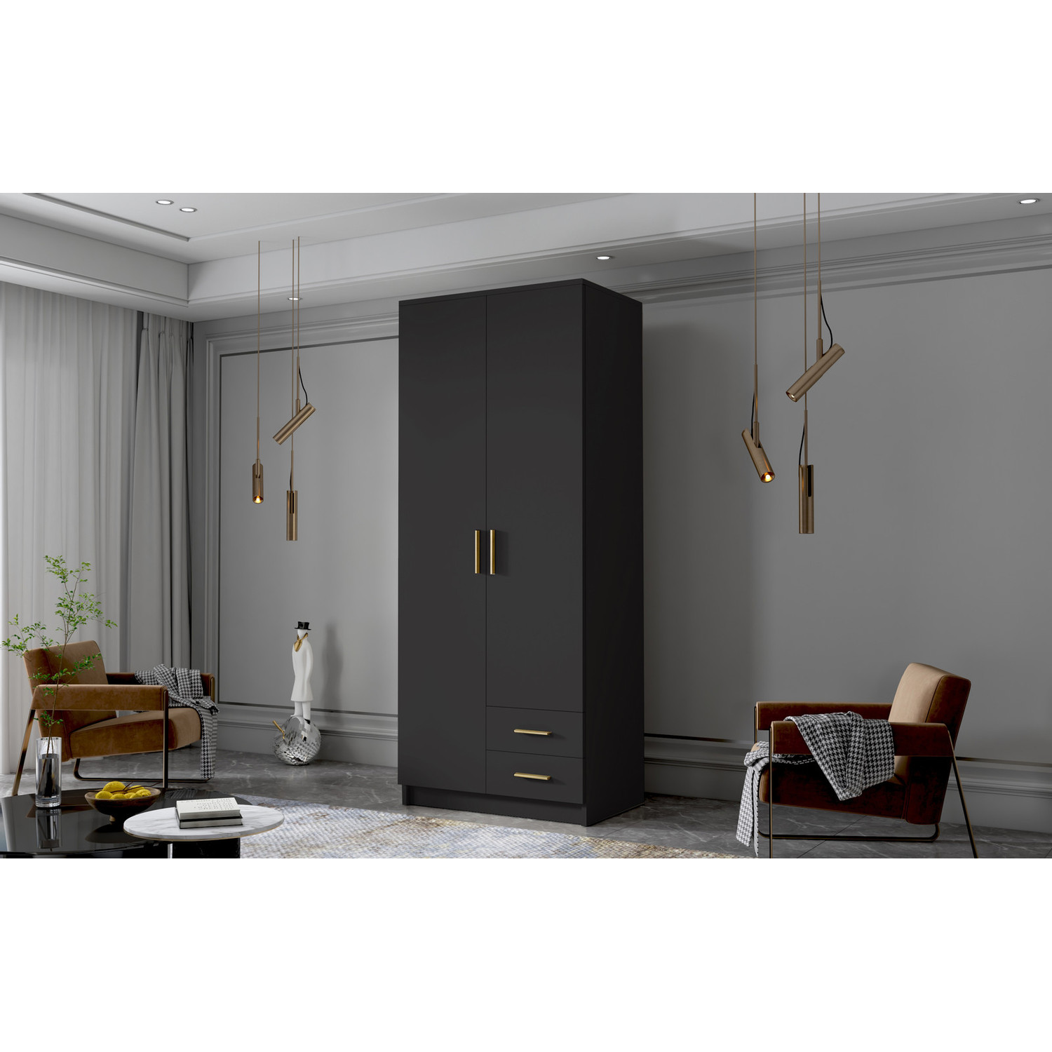 Šatní skříň ADA I 80 cm - černá/zlaté úchytky ankon