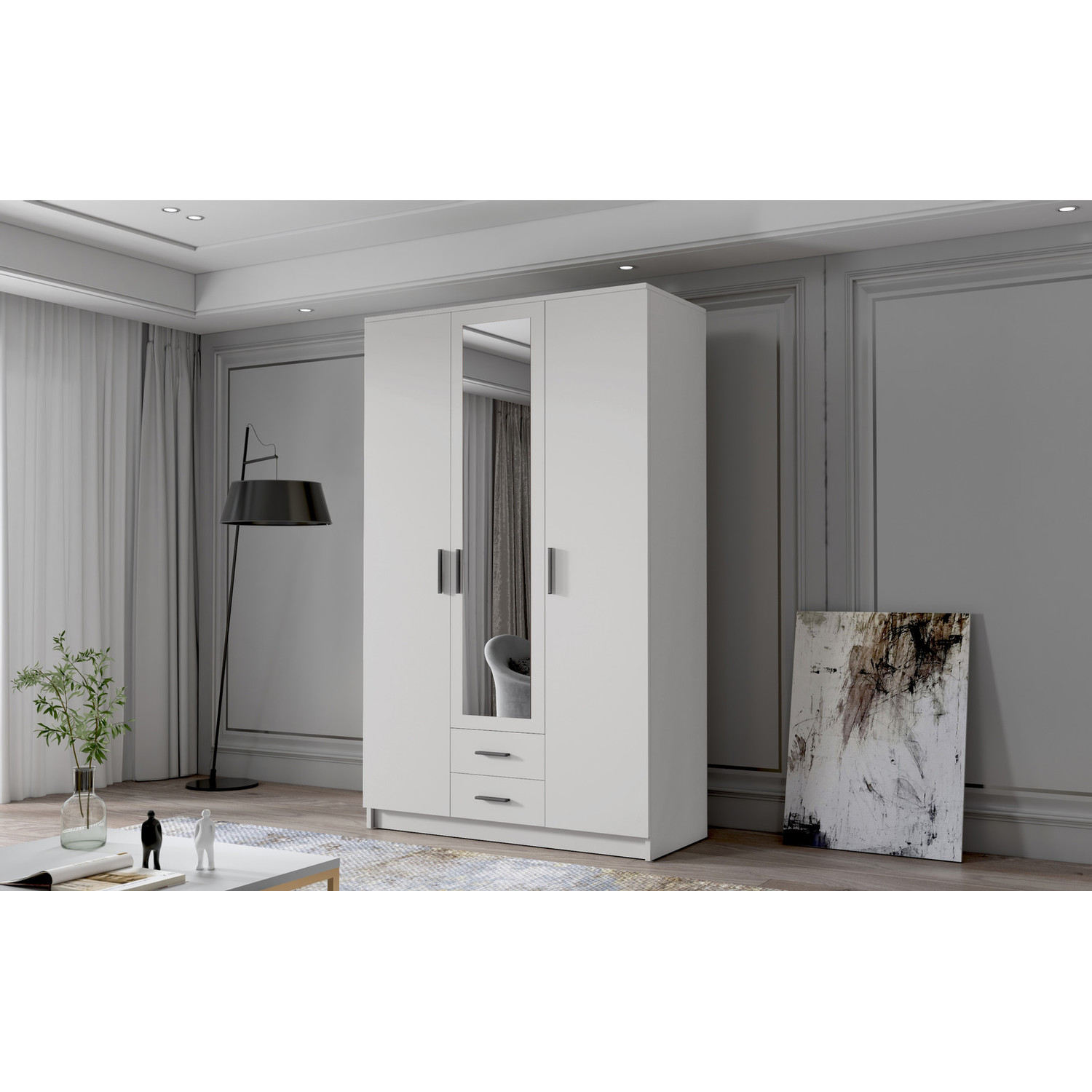 Šatní skříň ADA II 120 cm - bílá/černé úchytky ankon