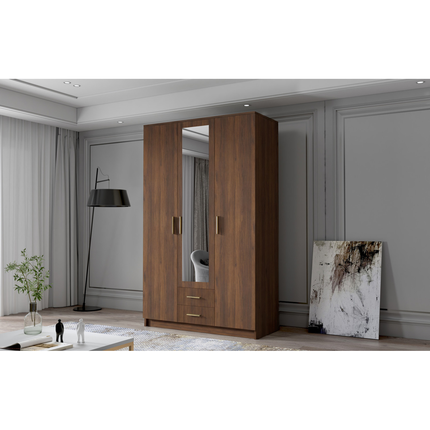 Šatní skříň ADA II 120 cm - ořech/zlaté úchytky ankon