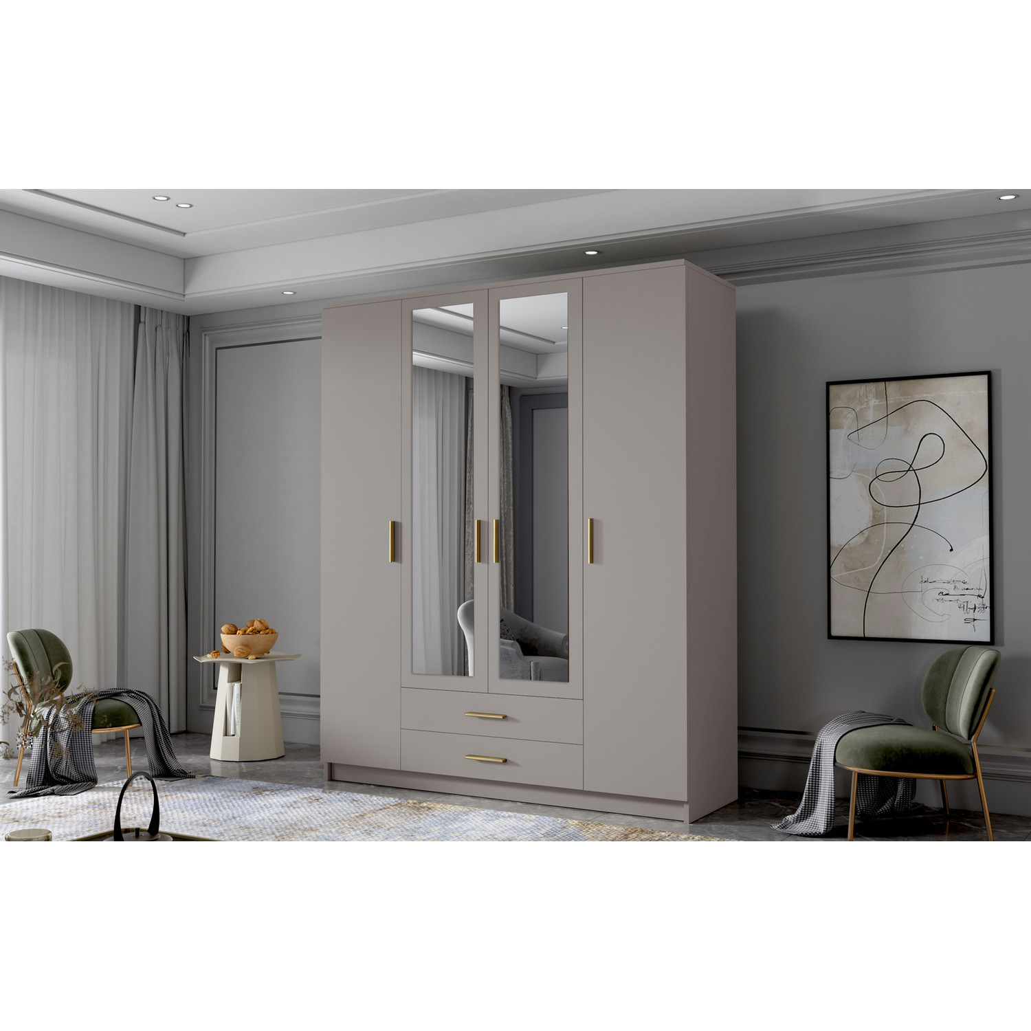 Šatní skříň ADA II 160 cm - béžová/zlaté úchytky ankon