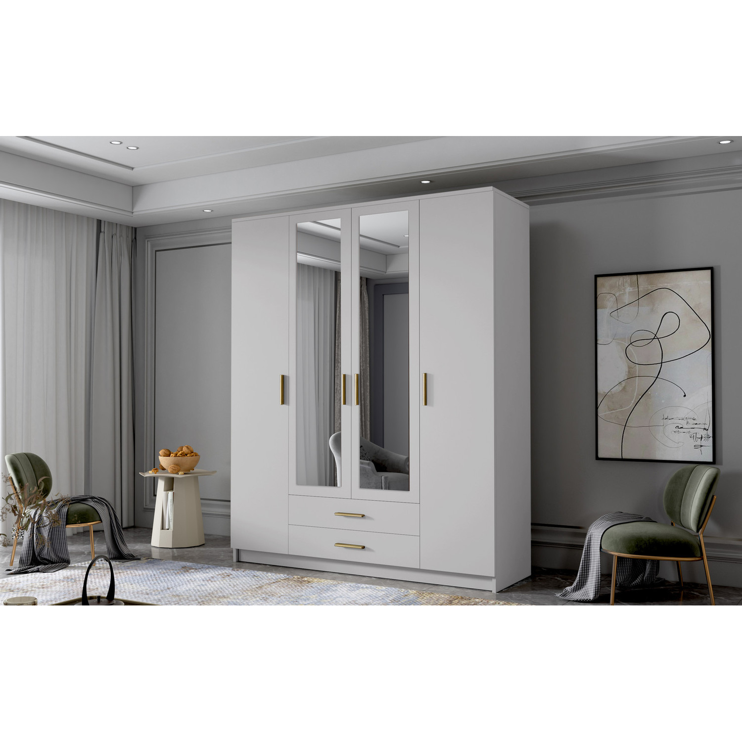 Šatní skříň ADA II 160 cm - bílá/zlaté úchytky ankon