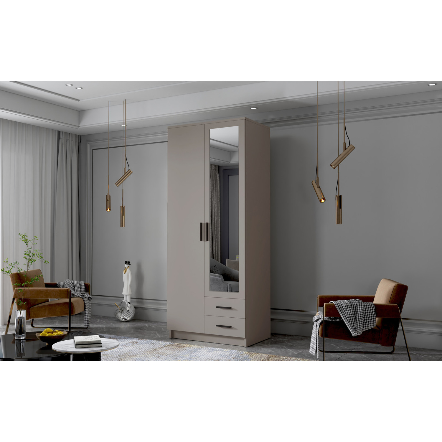 Šatní skříň ADA II 80 cm - béžová/černé úchytky ankon