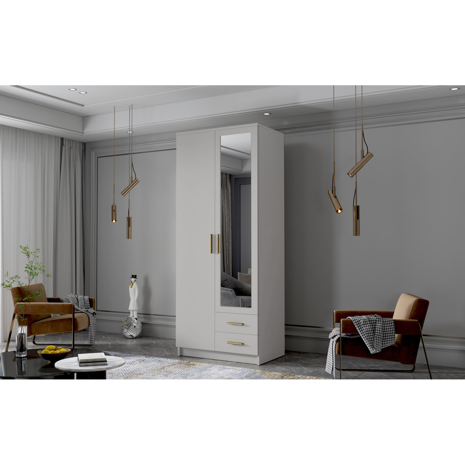 Šatní skříň ADA II 80 cm - bílá/zlaté úchytky ankon