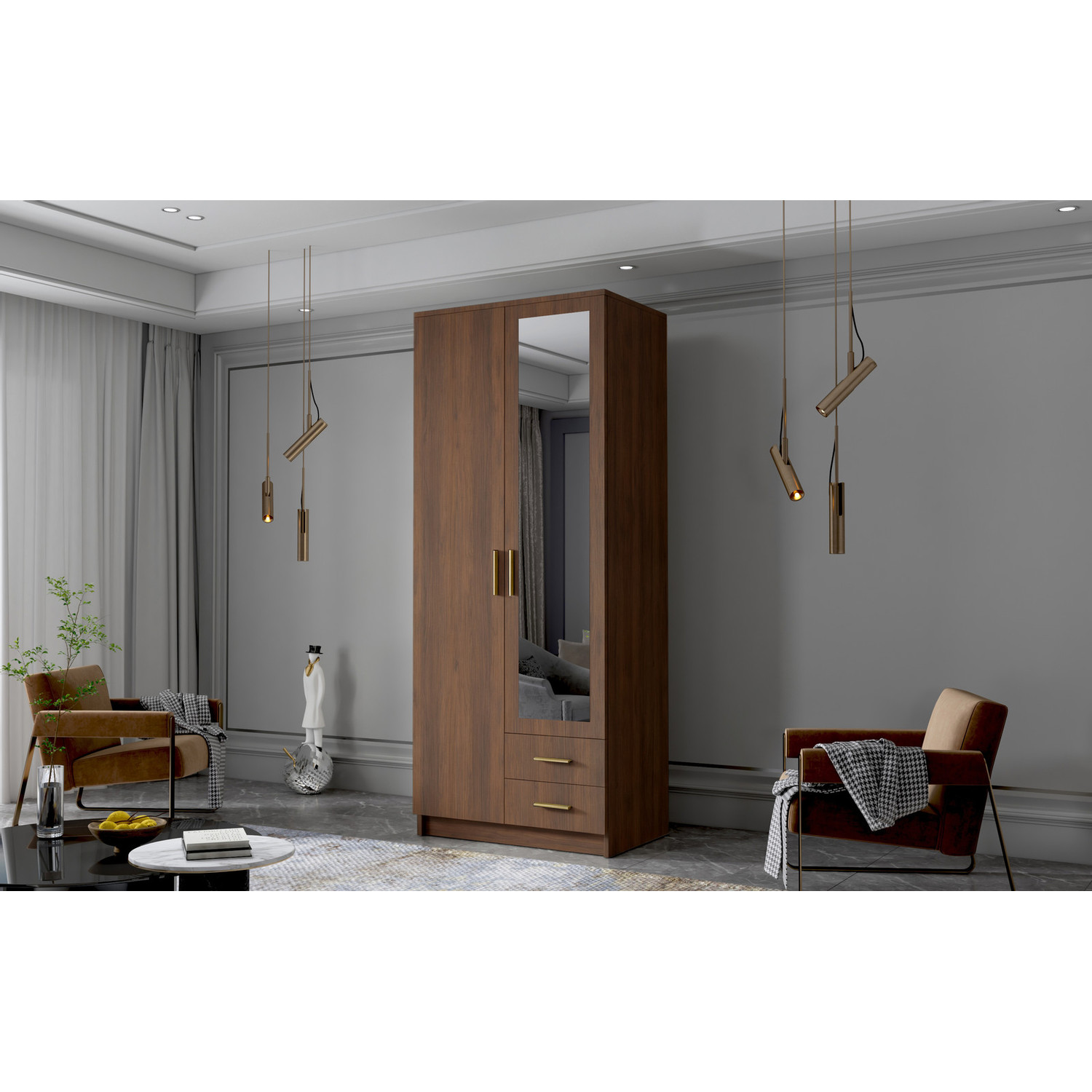 Šatní skříň ADA II 80 cm - ořech/zlaté úchytky ankon